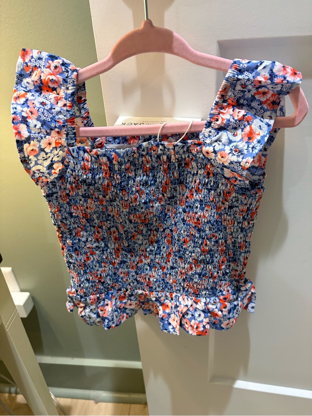 Janie and Jack Blue & Coral Floral Smocked Tank